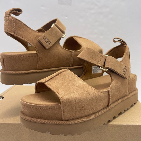 UGG GOLDENSTAR WMNS 10 HI Platform Sandals Chestnut Suede - Picture 11 of 16